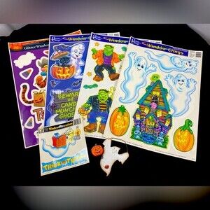 Halloween Lot Window Clings Decorations Tin Rustic Ghost Ornament Mini Pumpkin